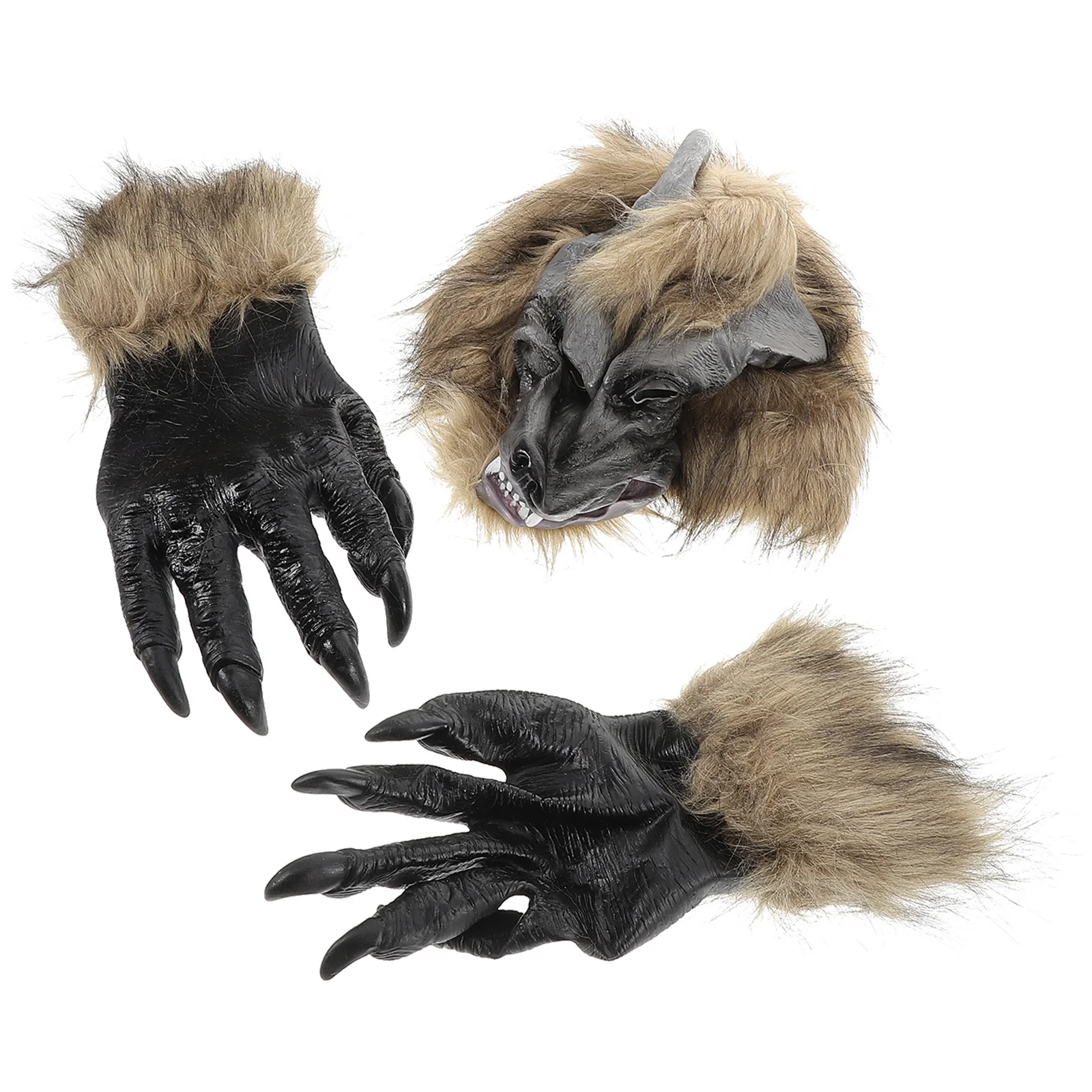 1 conjunto de máscara de cabeça de lobo e luvas conjunto de máscara realista de halloween para adultos assustador cosplay festa vestir-se acessório de fantasia