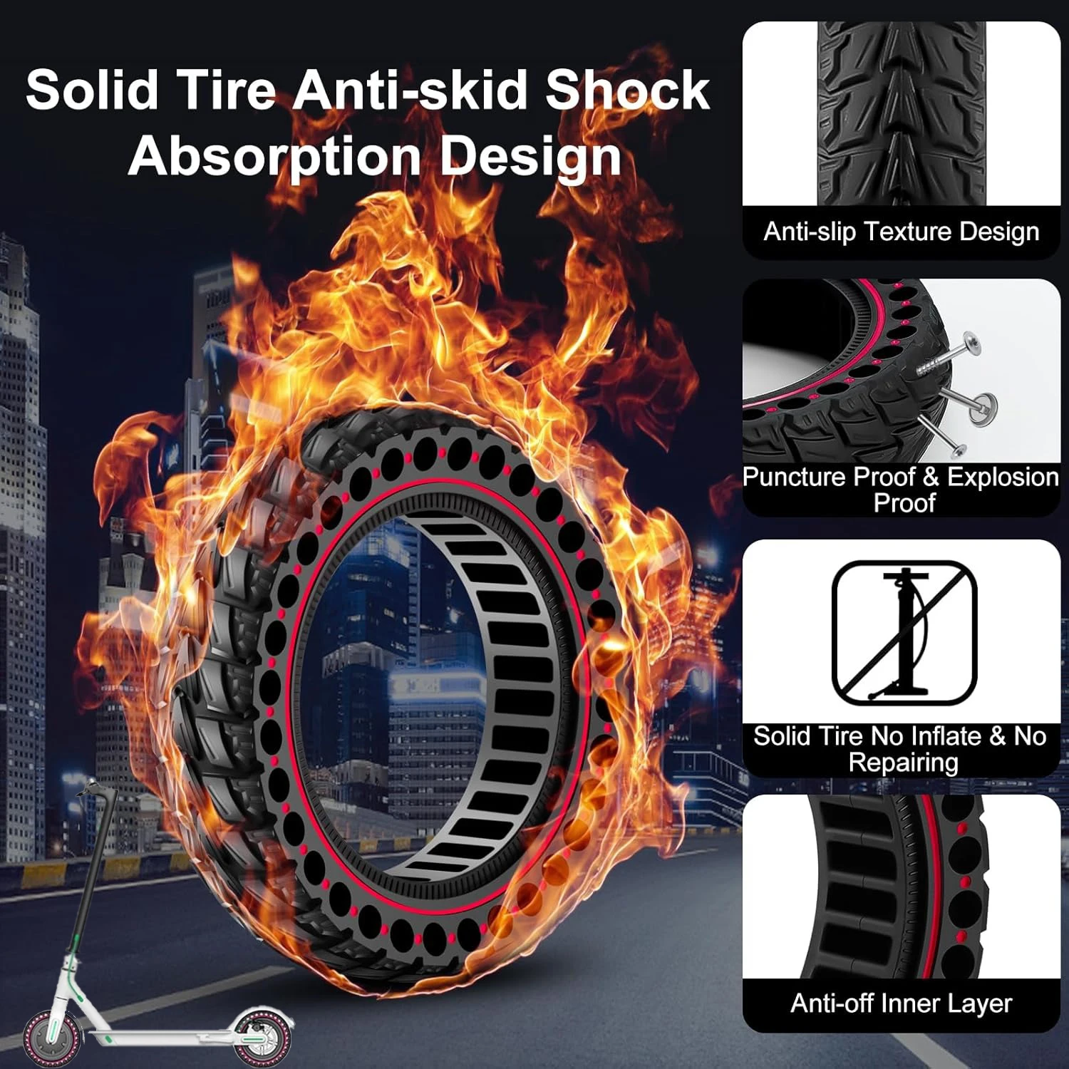 

10x2,5-дюймовая многоцветная твердая шина, сотовая непневматическая противоударная шина для электрического скутера Ninebot, амортизирующая, прочная