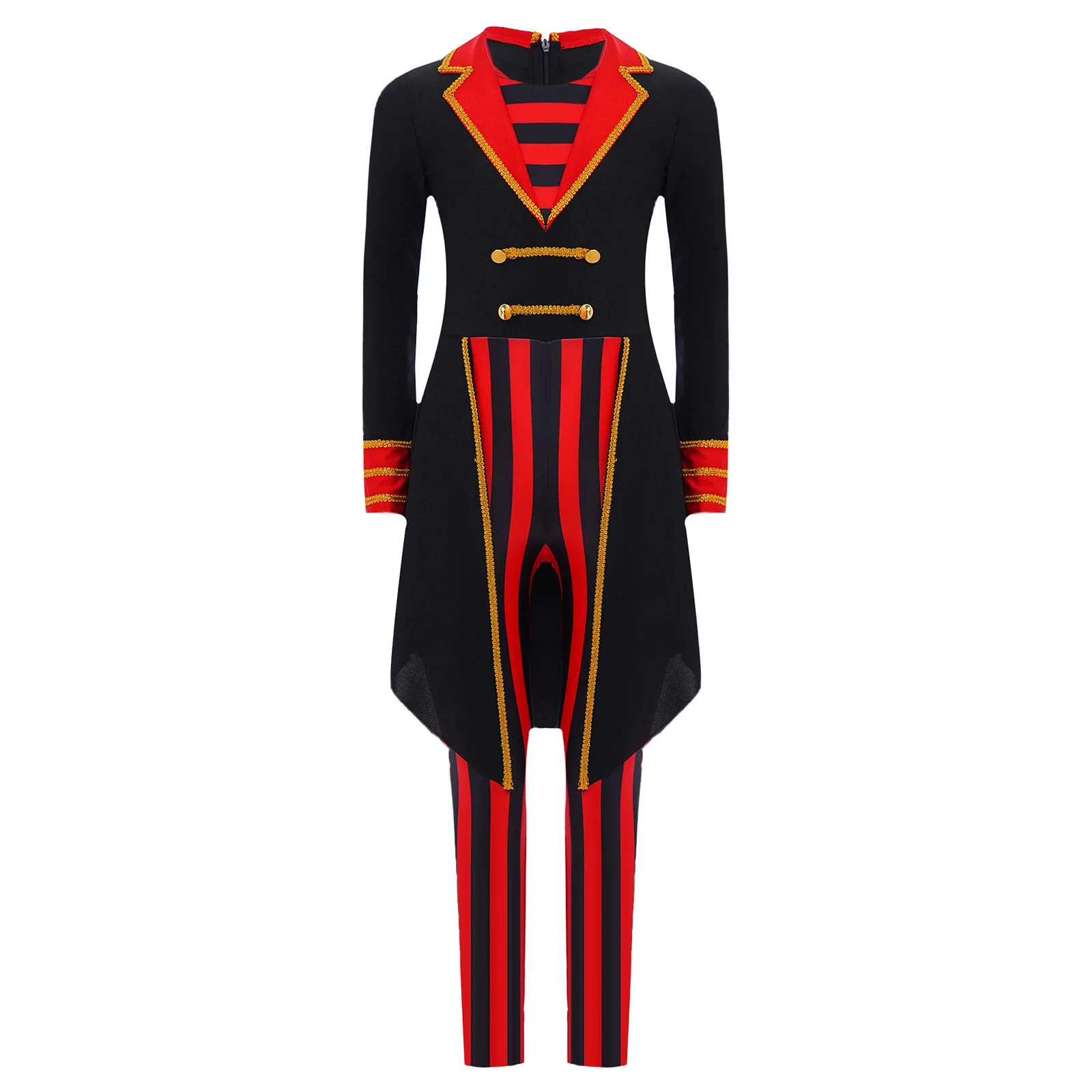 

Kids Girls Pirate Circus Costume Jumpsuit Turn-Down Collar Long Sleeve Zipper Overlay Romper for Halloween Cosplay Themed Party