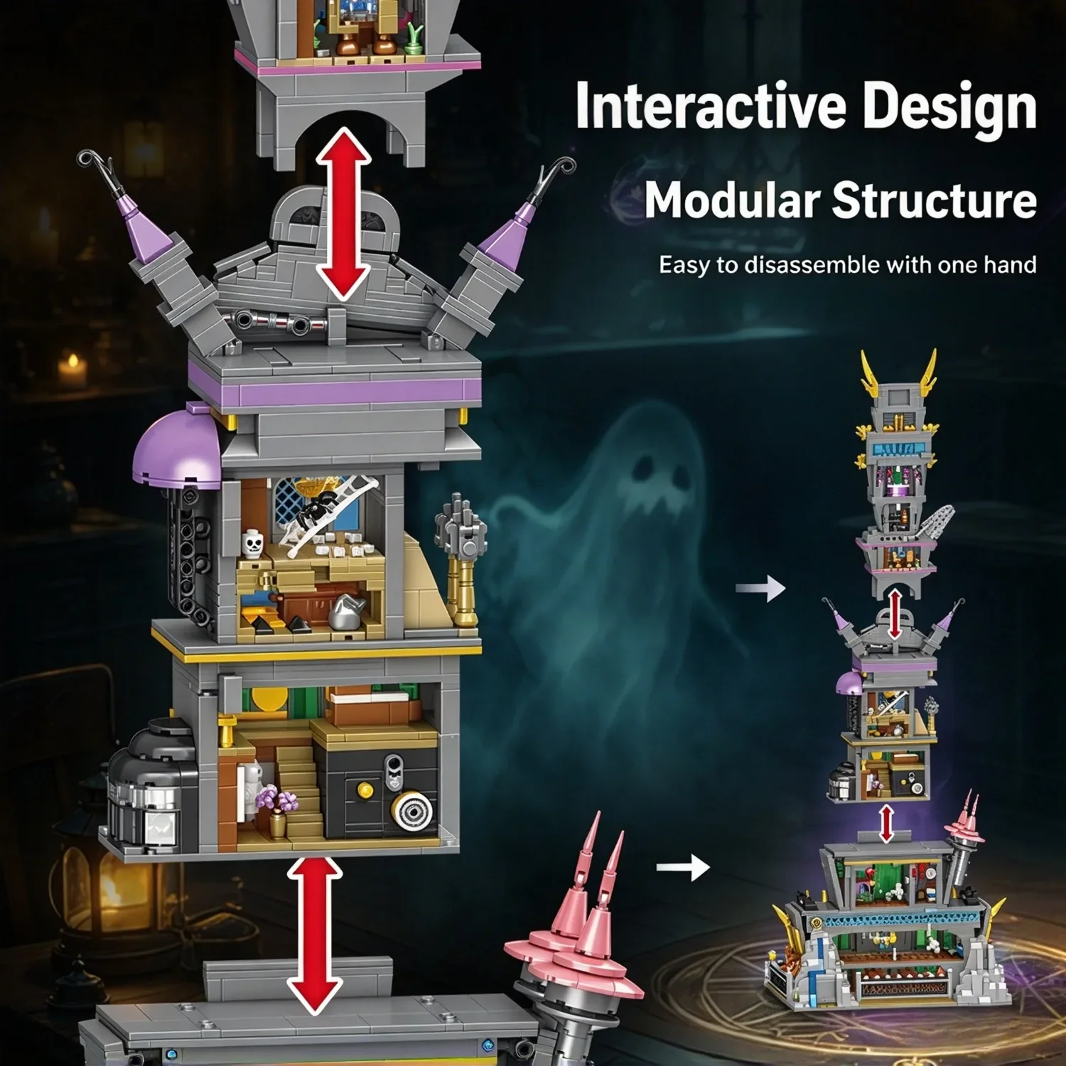 3746PCS Spook Haunted Skyscraper Building Blocks Ghost Tower Architecture Model With LED Lights DIY Bricks Construction Toy Gift