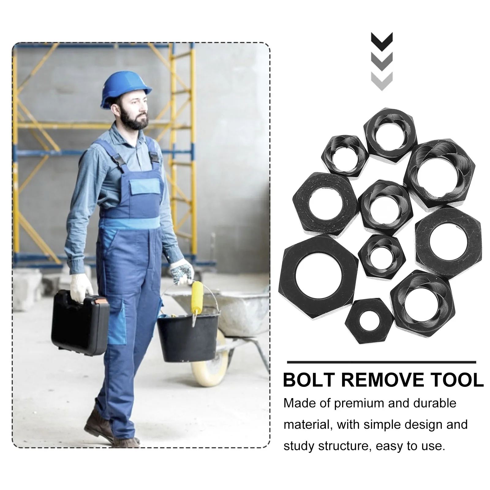 

10pcs Nut Extractor Set Hexagonal Socket Broken Bolt Tool Carbon Steel Durable Various Nuts Bolts Repair Wall Wood Sheet Metal
