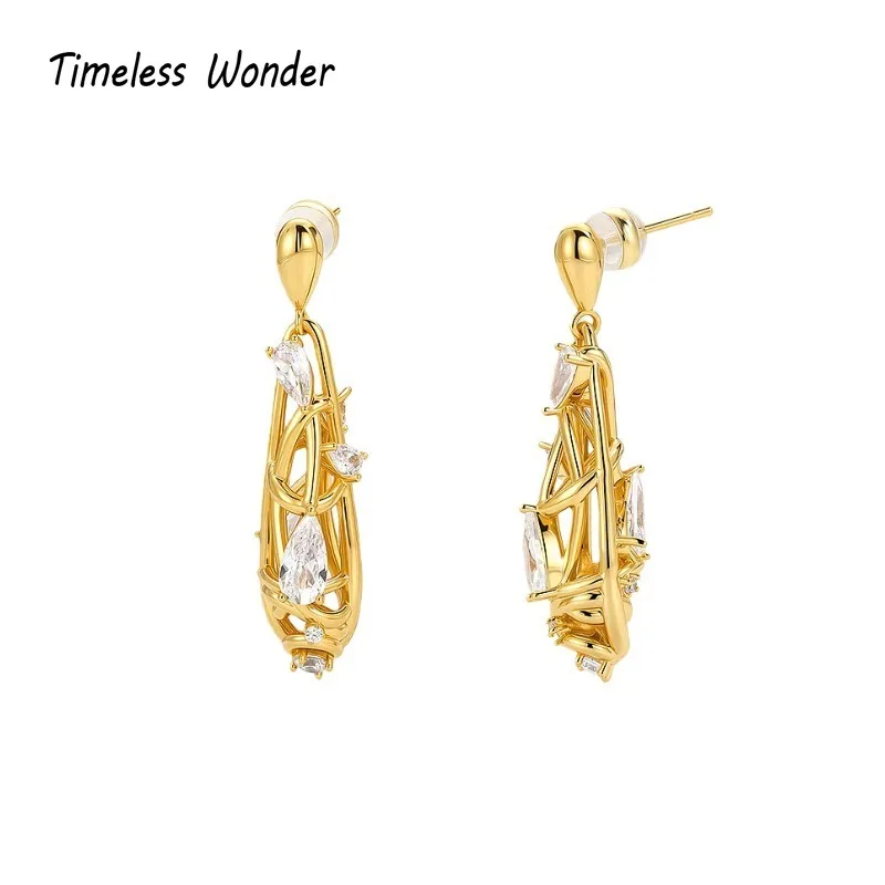 Timeless Wonder Geo-Ohrstecker aus Messing mit Zirkon-Ausschnitt für Damen, Designer-Schmuck, trendiges Geschenk, Top, edel, schlicht, ordentlich, 5133