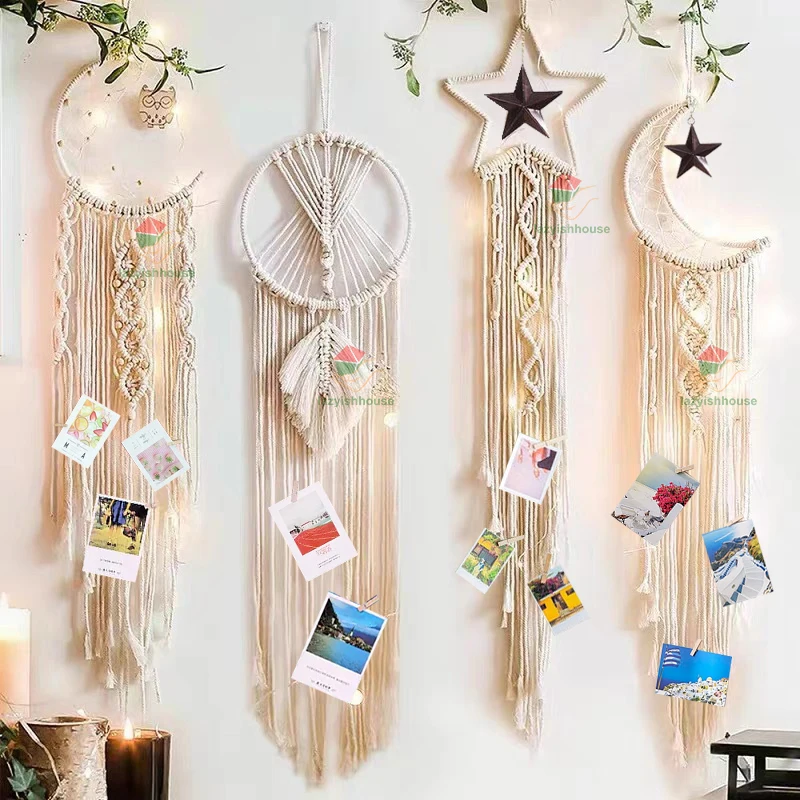 Makramee-Traumfänger mit Licht Nordischer Wandteppich Ramadan-Dekoration Heim-Eid-Raumdekoration Böhmische Kinderzimmer-Deko