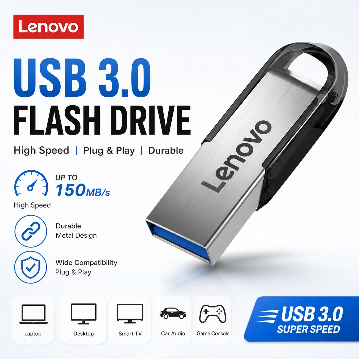 Lenovo High Speed USB 3.0 Flash Drive - Portable Metal Pendrive 256GB 1TB 128GB 64GB 512GB Data Storage Memory Stick