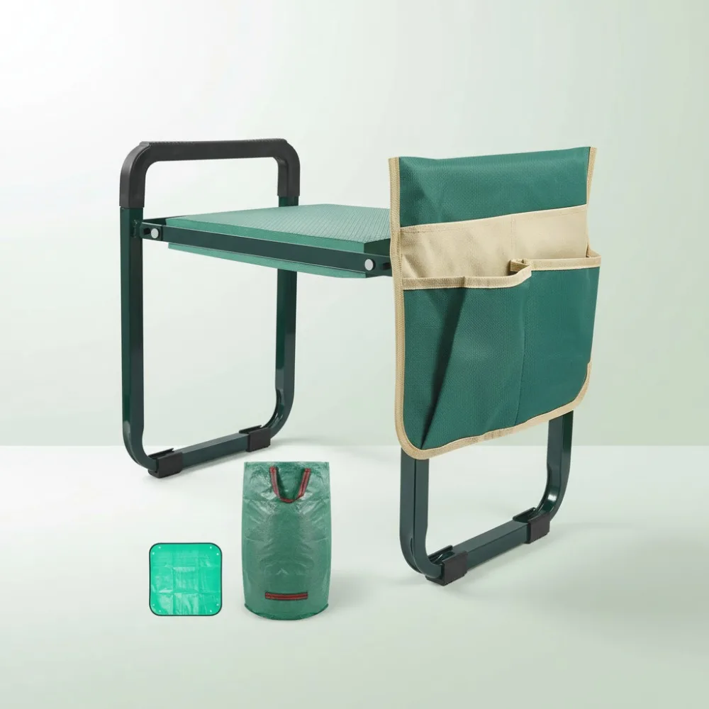 

Foldable Garden Kneeler Seat with Tool Pouches | Heavy Duty Gardening Bench for Seniors & Men | Wide Cushion Pad & Repotting Mat