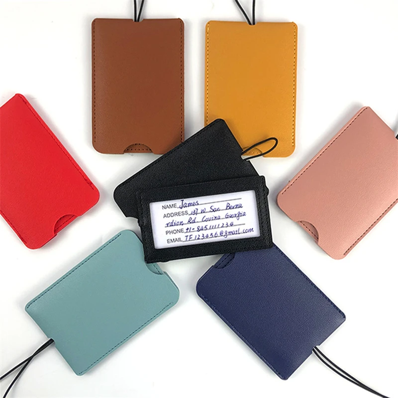 Multi-color Hidden Pull-out Double PU Leather Luggage Tag with Lanyard Portable Paper Card Luggage Tag Suitcase Essentials