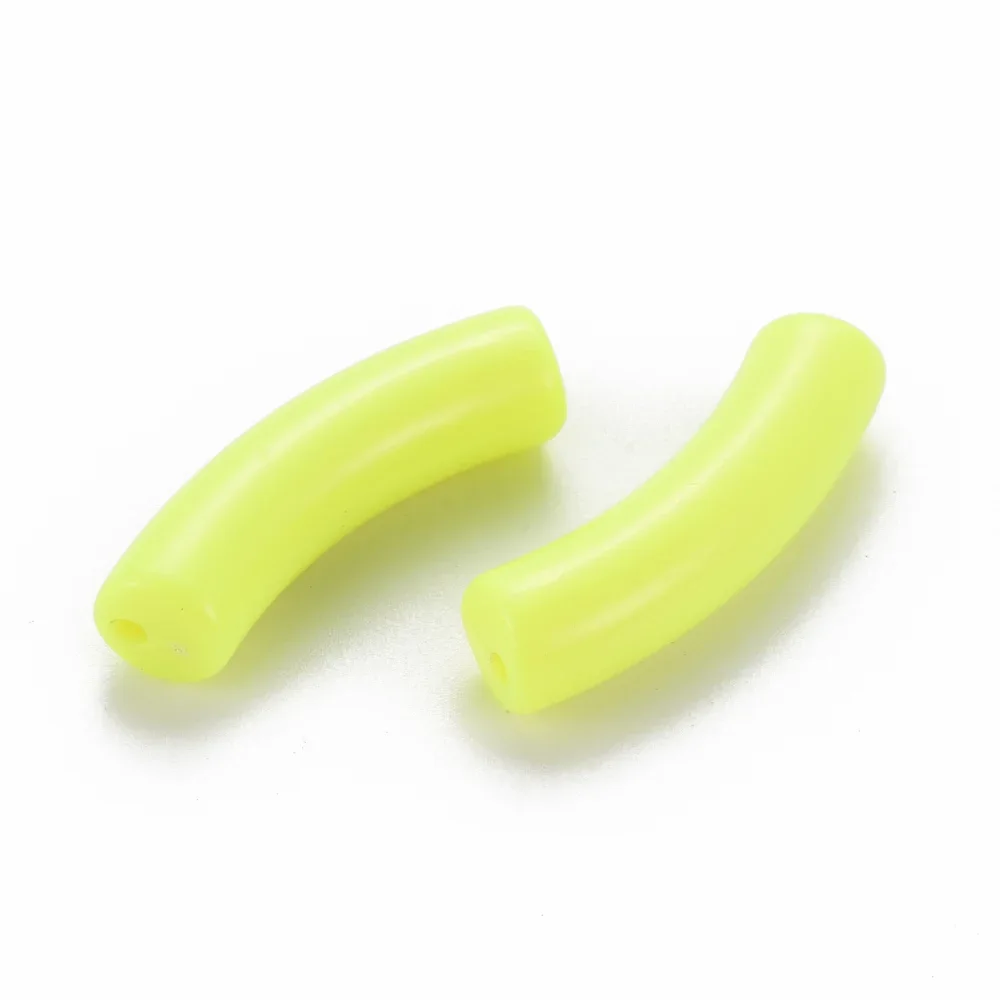 20pc Opaque Acrylic Beads Curved Tube Green Yellow 32x9.5x8mm Hole: 1.8mm