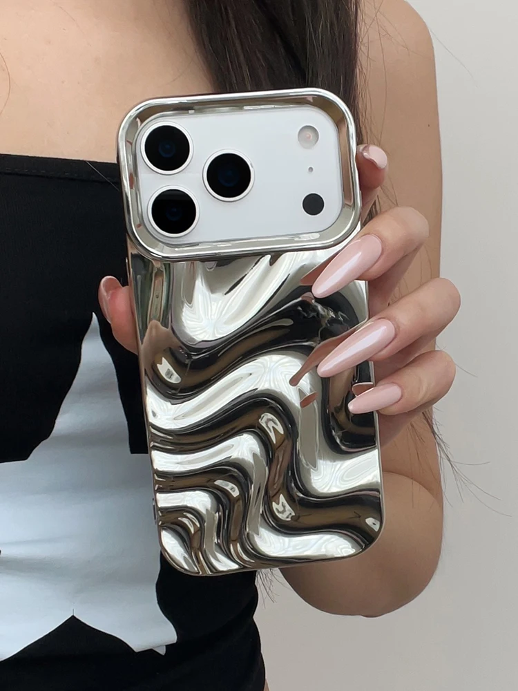 Stilvolle 3D-Wellen-Handyhülle mit glänzendem, pinkfarbenem Rückenteil für iPhone Air 11 12 13 14 15 17 18 Pro Max – Detail 23
