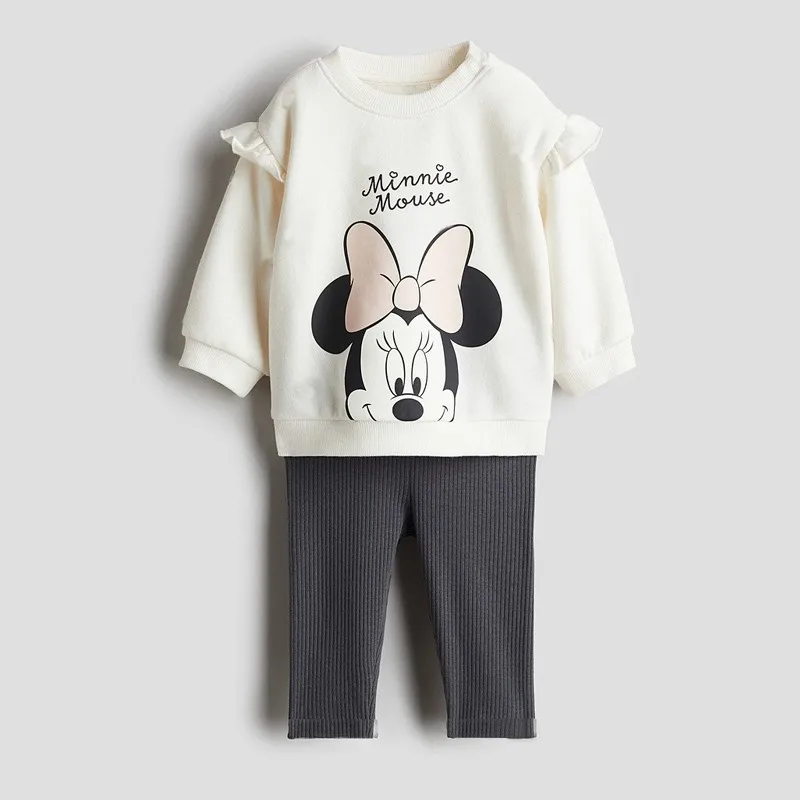 Minnie Sweatshirt Solid Color Leggings Child Long Sleeve Outfits Cute Hoodies +Pants Girls Fashion Casual Hoodies Autumn Costume