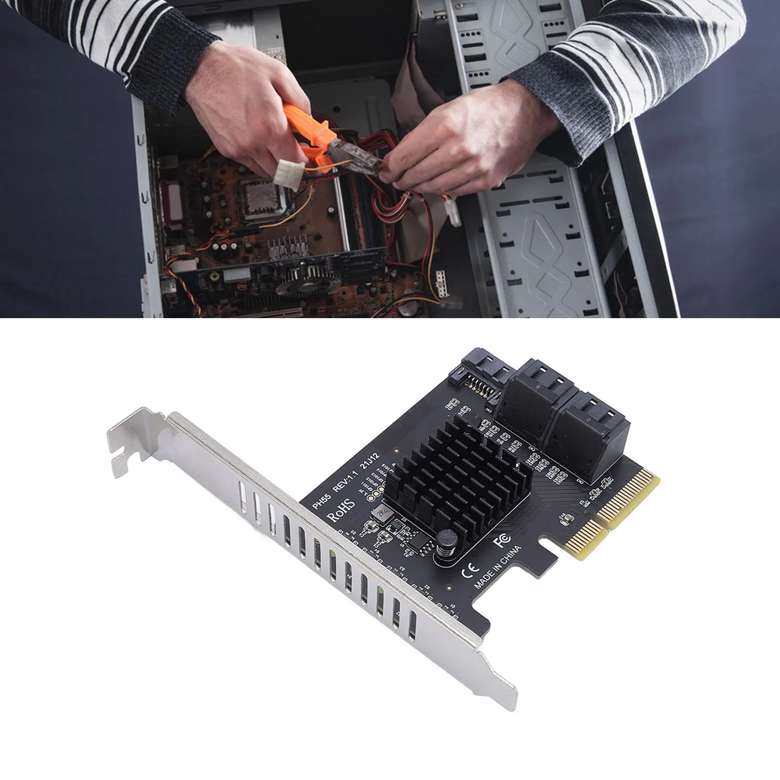 Desktop PC Expansion Card 6Gbps Plug and Play X4 X8 X16 To 5 Serial ATA 3.0 Port PCIE Expansion Card Stable Transfer for Wins