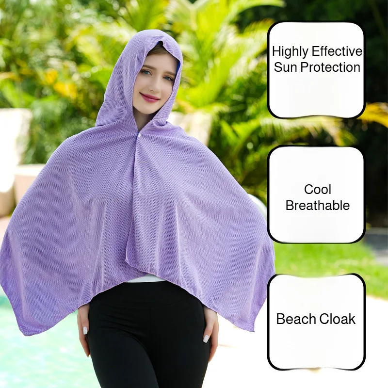 4-in-1 Cooling Hooded Cloak Super Absorbent Oversized Hooded Towel Wrap Sunscreen Quick Dry Shawl for Swimming Beach Pool Travel