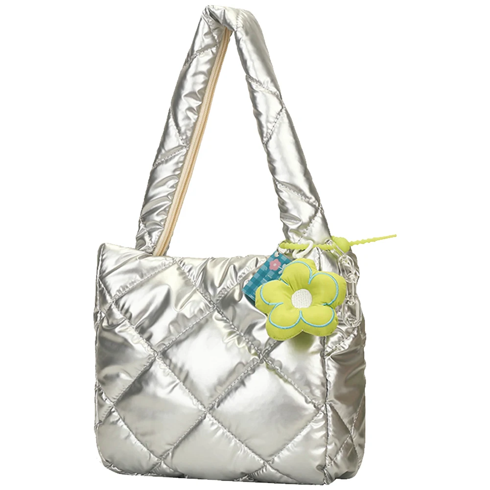 Sac Hobo à large sangle pour femme, sac matelassé polyvalent, grande capacité, sac de shopping léger avec pendentif, mode