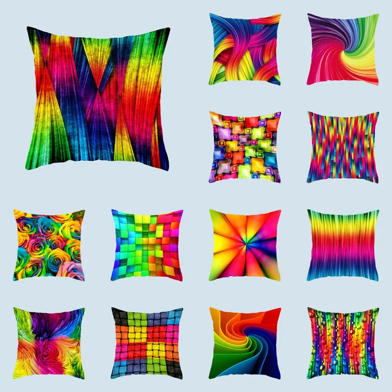 Painted Inkjet Pattern Polyester Square Pillow Cushion Cover Car Sofa Office Chair Pillow Cover Simple Home Decor Ornament