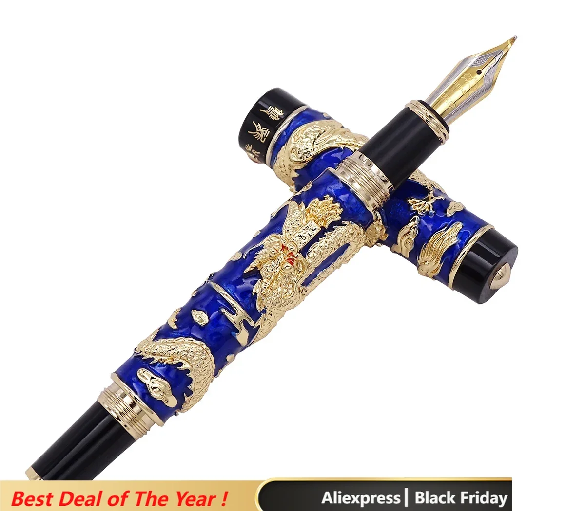 Jinhao Blue Cloisonne Double Dragon Calligraphy Fountain Pen Fude / Bent Nib Advanced Craft Writing Gift Pen for Business Office