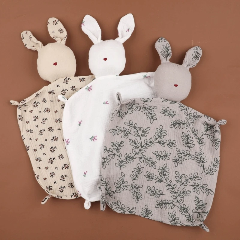 Cute Baby Rattle Bunny Muslin Towel Newborn Soft Cotton Sleeping Dolls Burp Soothing Cloth Blanket Educational Plush Rabbit