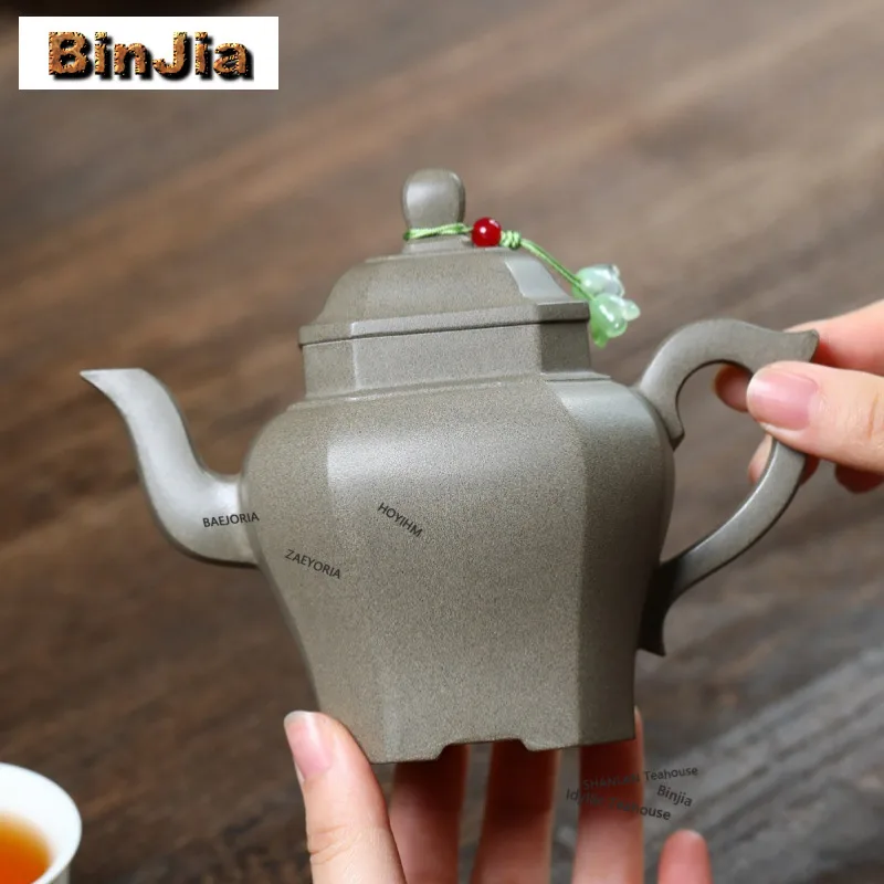310ml Retro Yixing Purple Clay Teapots Handmade Hexagonal Palace Lantern Pot Raw Ore Livid Section Mud Kettle Zisha Tea Set Gift