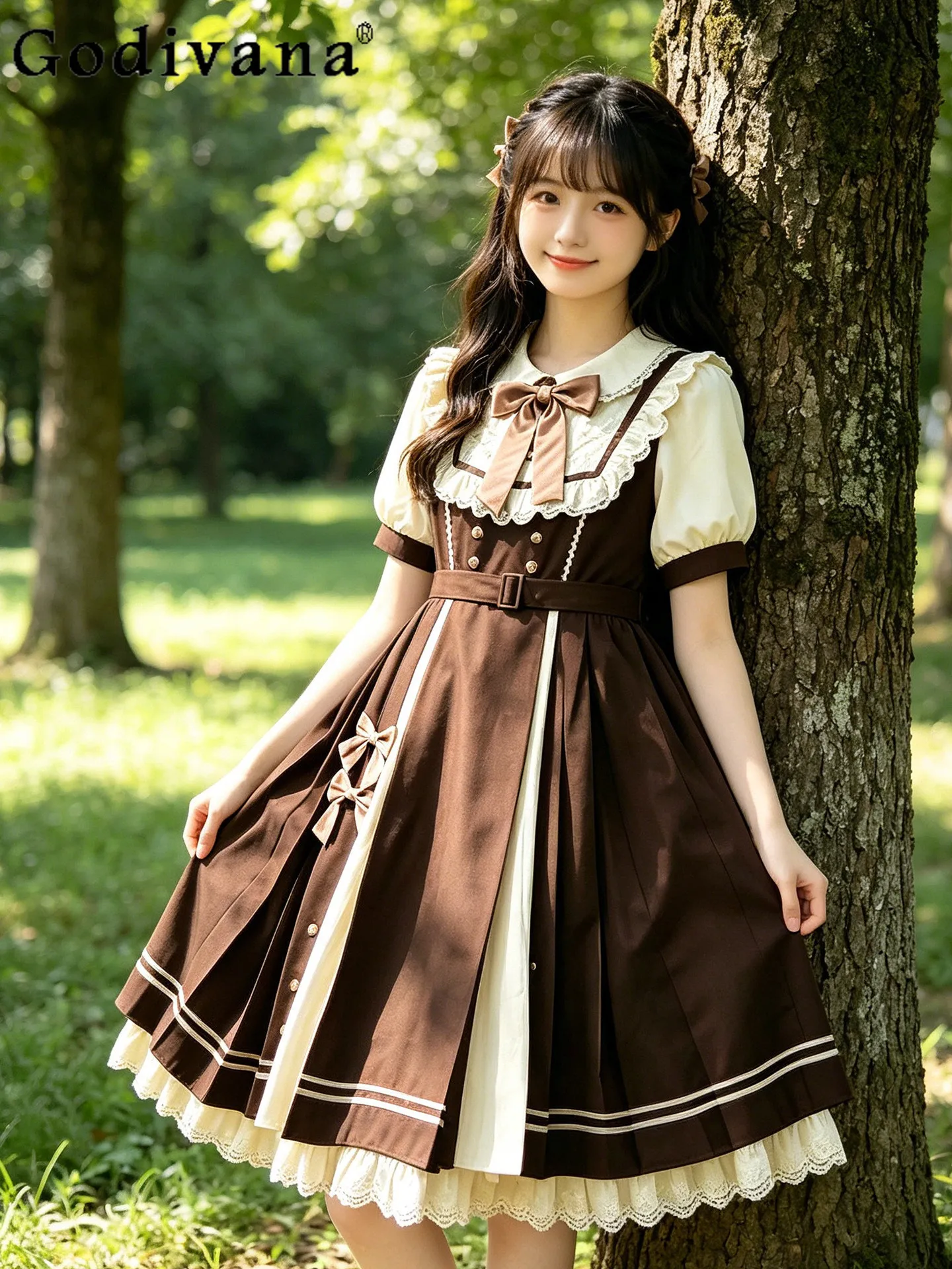

Summer New Large Size Lolita Vintage Dresses Op Japanese Girls Sweet Y2K High Waist Short Sleeve Dress Daily Casual Lo Dress