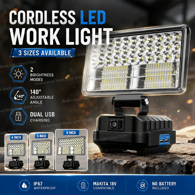 4/5/8 Inch LED Lamp Flashlight Portable Spotlights Cordless Outdoor Working Fishing Handheld Emergency Tools Light Fit Makita