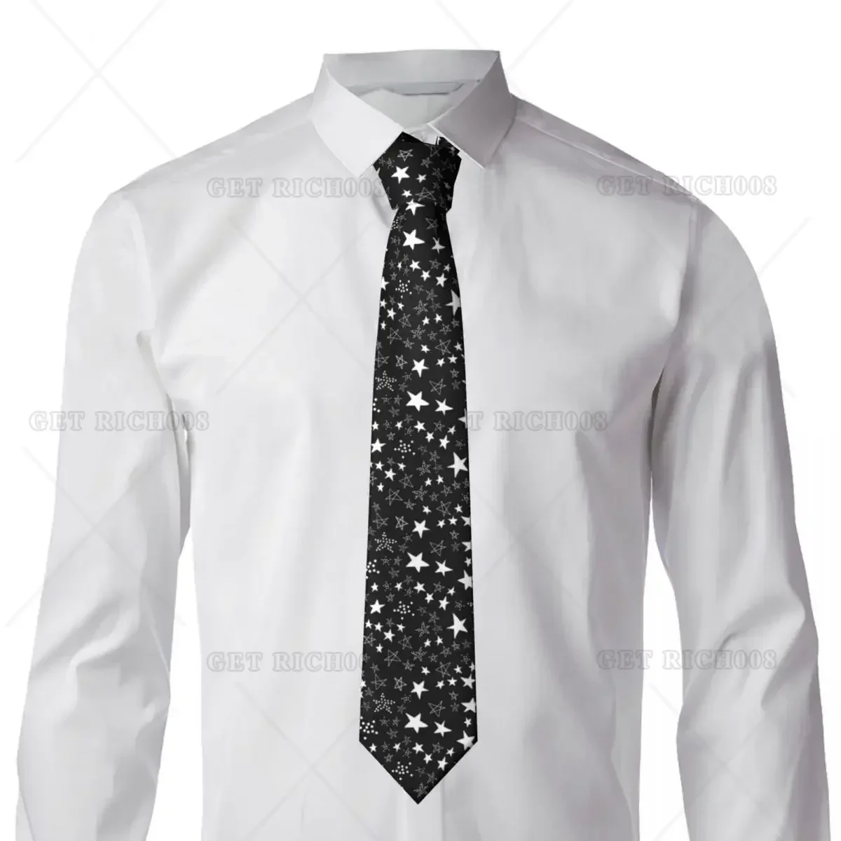 Black and White Night Starry Tie Sky Simple Graphic Neck Ties Retro Trendy Collar Tie Men Leisure Necktie Accessories