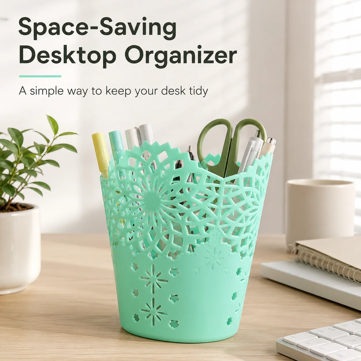 Lace hollow snowflake pen holder, mint green flower hollow office desk pen holder, makeup brush storage, office dressing table,