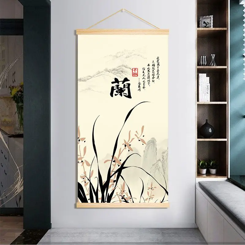 

Chinese Style Flower Scroll Wall Painting Plum Orchid Vintage Living Room Passage Decorative Poster Wall Art Home Office Picture