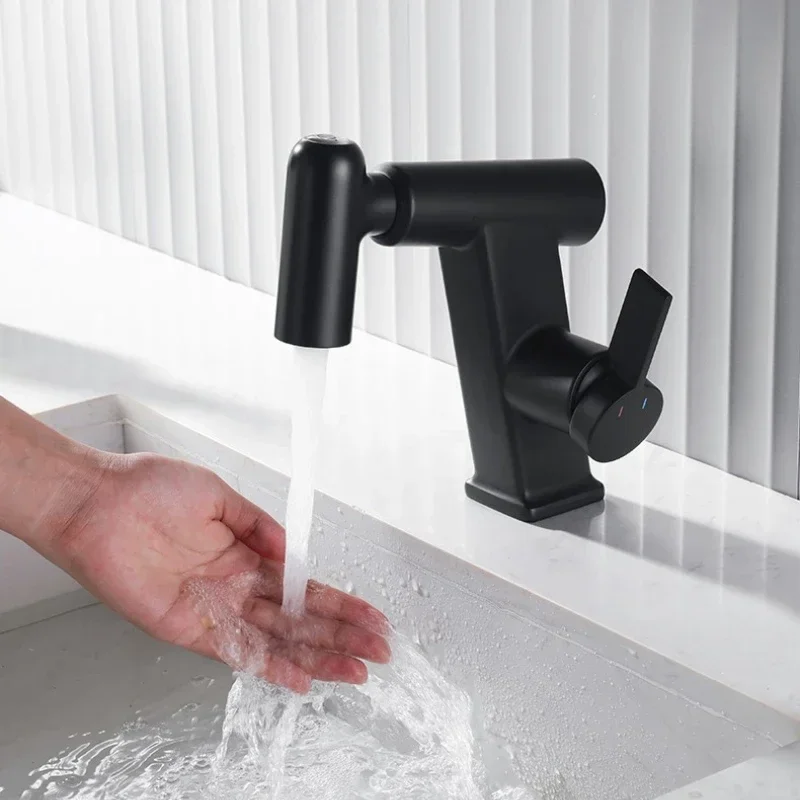 Black Pull-out Brass Bathroom Basin Faucet 3 Mode Water Outlet Hot And Cold Water Mixer Tap