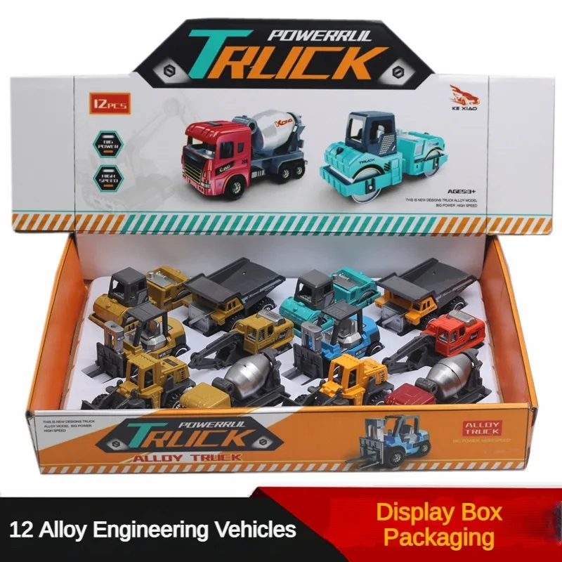 1:64 alloy construction vehicle model display box set of 12 models, model toys, excavator gifts