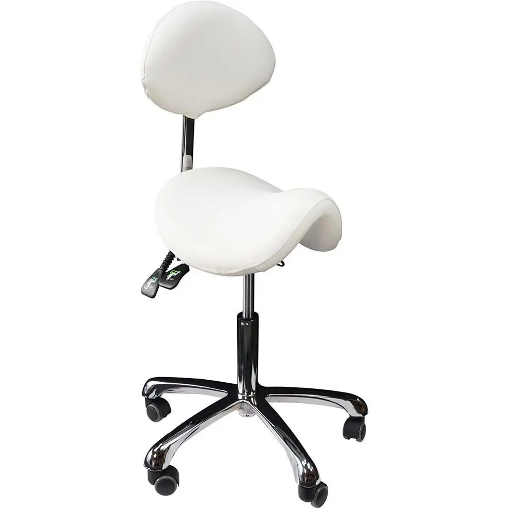 

Ergonomic Rolling Stool with Adjustable Backrest - Ideal for Office, Home, Exam, Barber, and Beauty in White