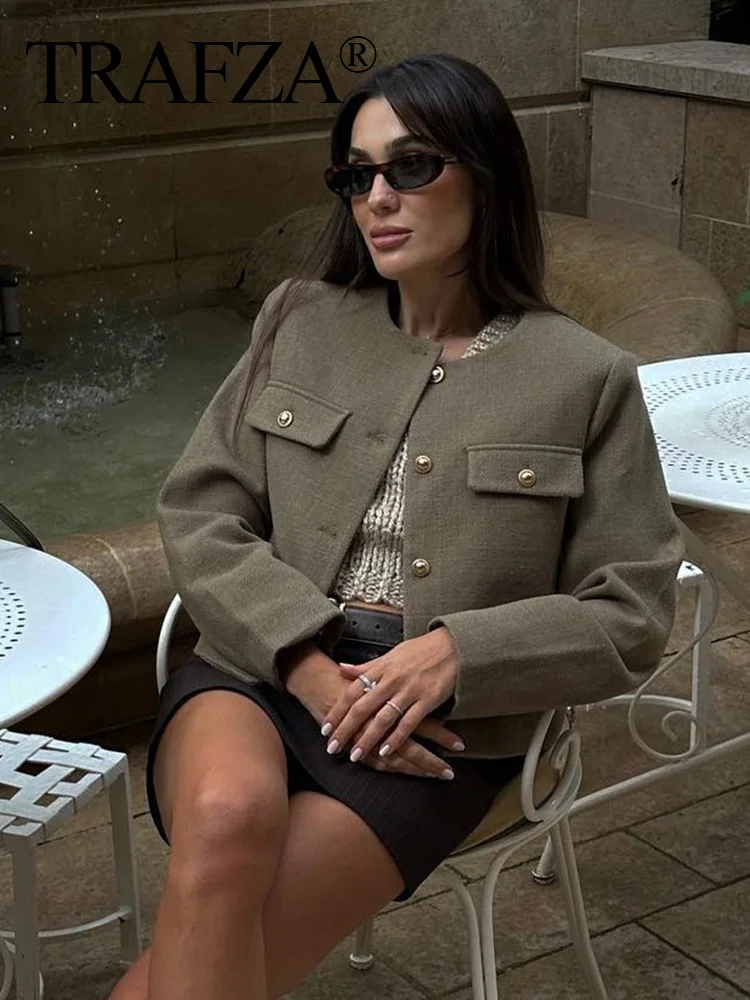 

HH женская модная однотонная куртка с круглым вырезом, повседневное однобортное пальто с длинными рукавами и карманами, осенняя женская элегантная верхняя одежда, топ