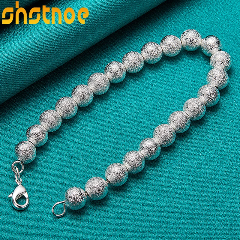 

925 Sterling Silver 8mm Frosted Ball Chain Bracelet For Women Party Engagement Wedding Gift Fashion Charm Jewelry