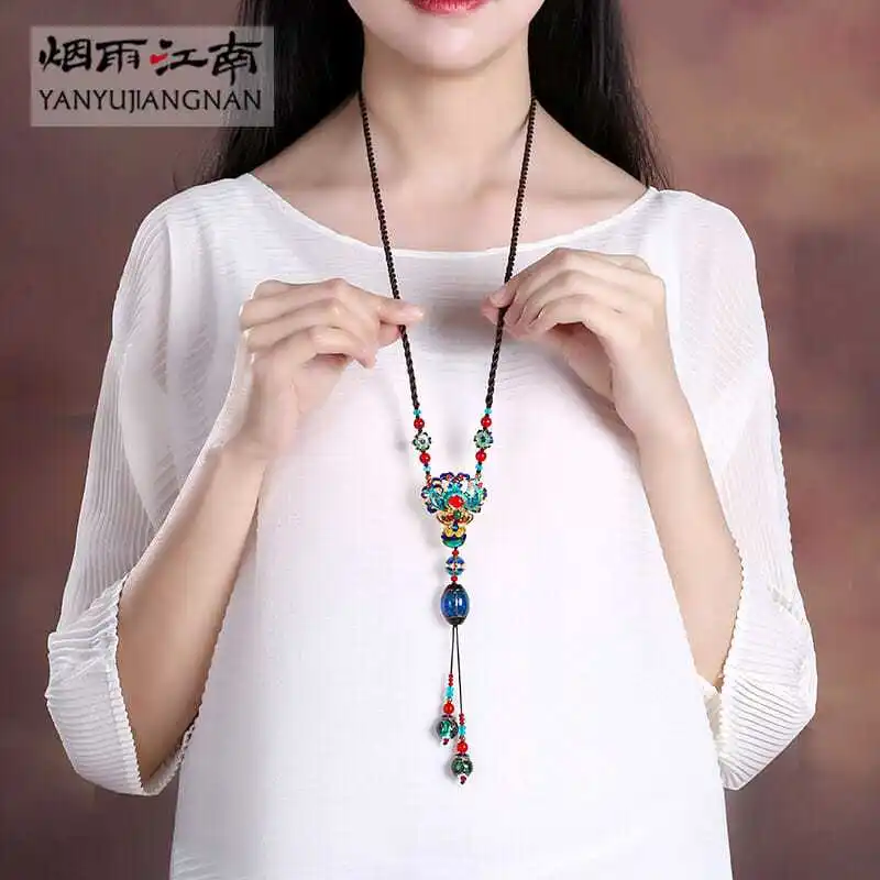 Yanyu Jiangnan Necklace Versatile Ethnic Sweater Chain Women's Long Style Charm Personalized Pendant Accessories Cloisonne