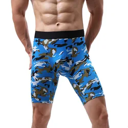 Roupa íntima masculina de algodão de perna longa, shorts camuflados, boxers respiráveis, cuecas macias, tamanho grande, esportiva, calcinha