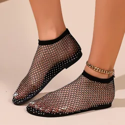 Women Summer New Fashion Mesh Luxurious Rhinestone Designer Simple Solid Color Sandals Daily Versatile Round Toe Womens Sandal