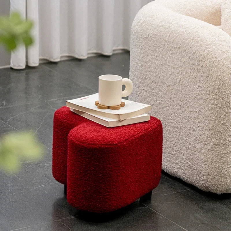 

Nordic Heart-Shaped Lamb Wool Fabric Ottoman Creative Changing Shoe Stool Hallway Soft Comfortable Design Versatile Vanity Chair