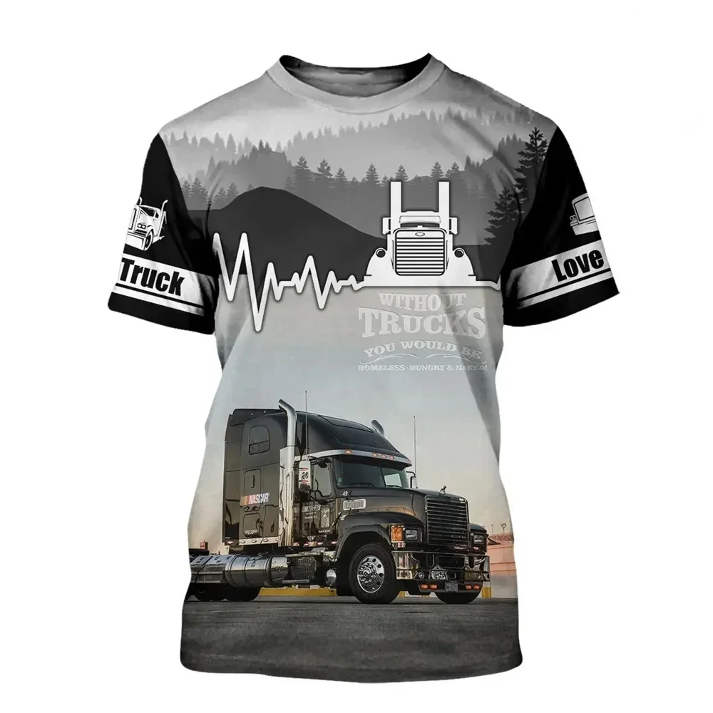 Men's 3d Print Truck Driver T -shirt Heavy Caterpillar Neutral Street Men's T-shirt Summer Fashion Casual Men's Daily Clothing