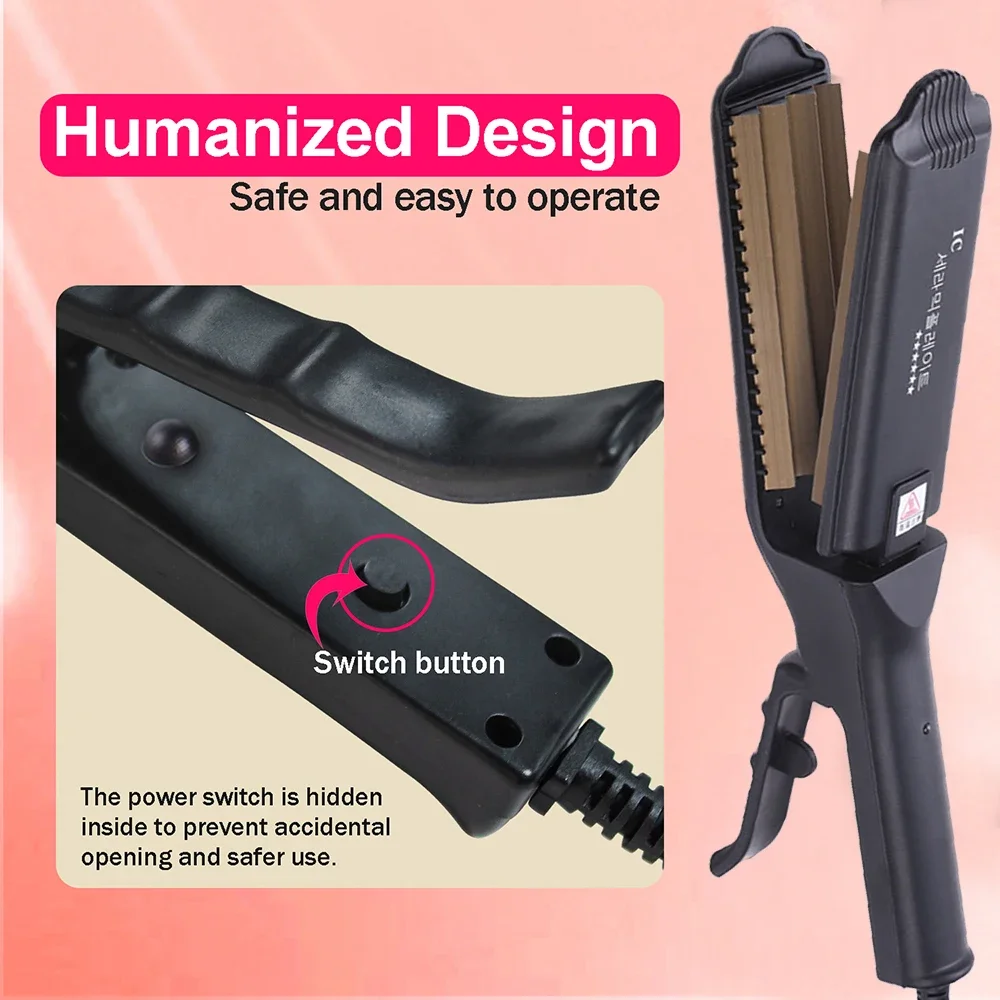 رقيق الشعر العقص الحديد الأسنان الكبيرة المموج الحديد تكثيف الشعر المكشكش لوحات واسعة سريع الحرارة مكواة تجعيد موجة تصفيف أداة