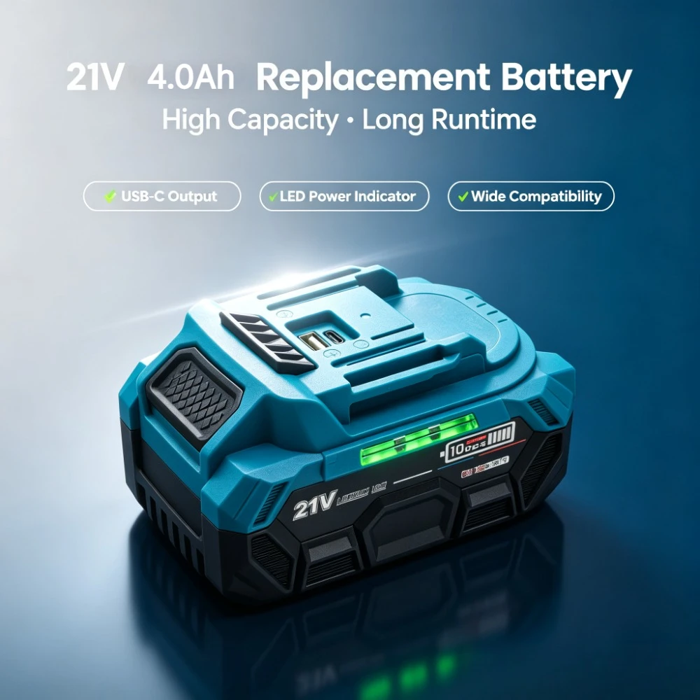 21V Power Tool Lithium Replacement Battery 5/10/15PCS Cell Dual USB Port LED Indicator For Multi‑Model Cordless Hand Tools