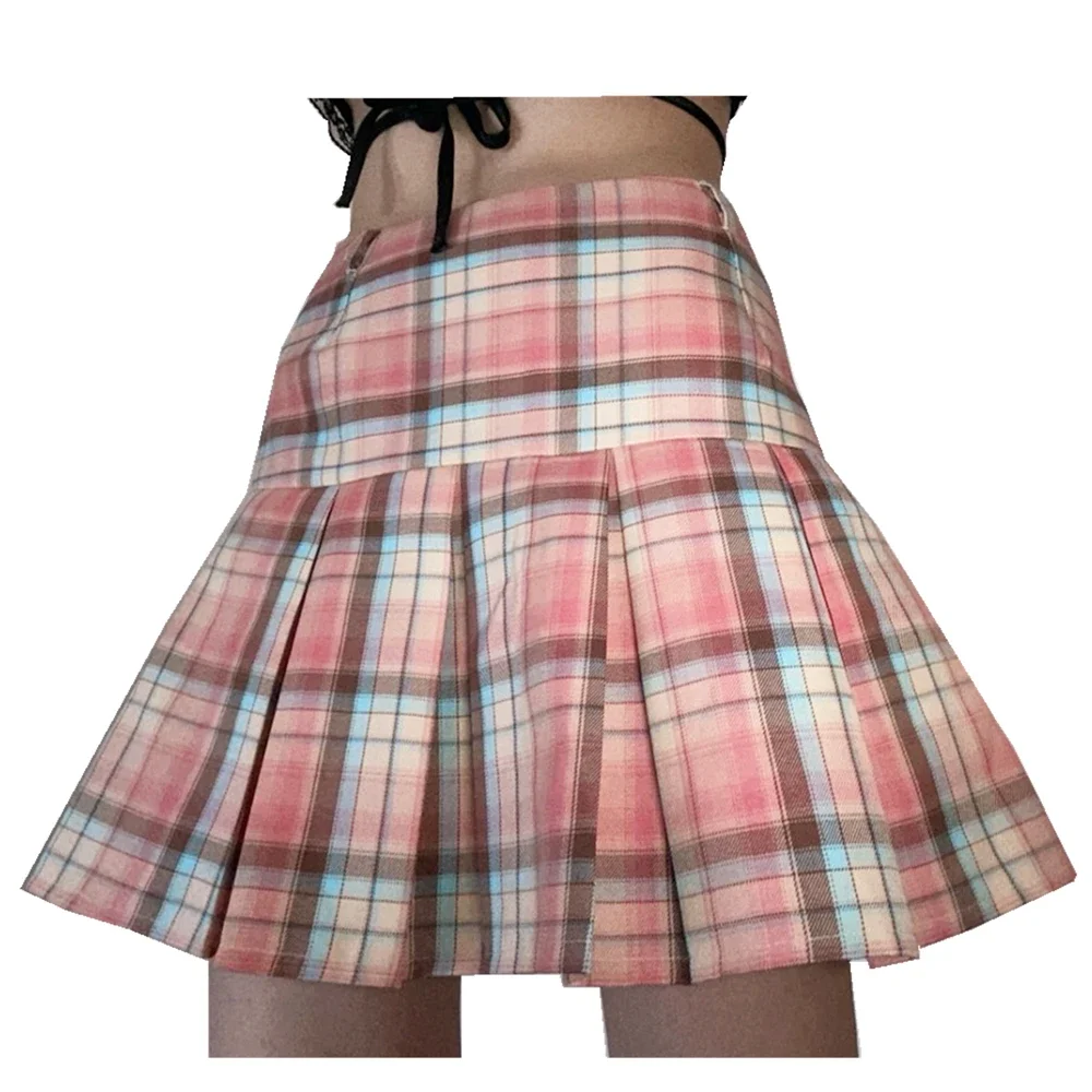 Spring Summer Autumn Women Skirts Student Girl Striped Pleated Waist Female Sweet Mini Dance Plaid Harajuku Skirt Plaid Skirt