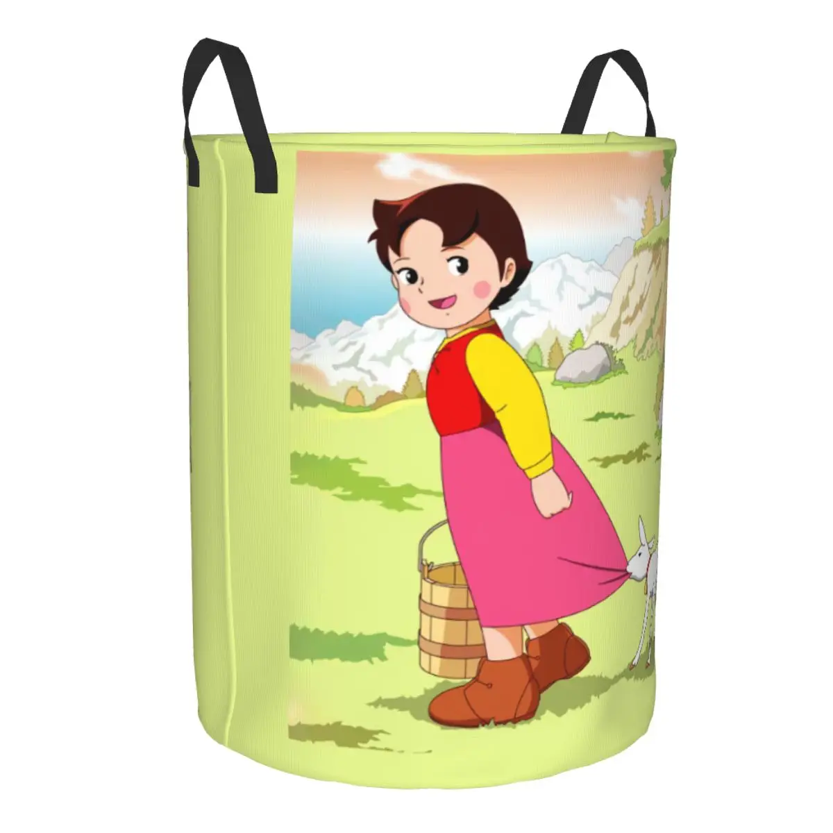 Custom Funny Heidi And Goat Laundry Hamper Large Storage Basket Cartoon Alps Mountain Anime Girls Boys Toy Organizer