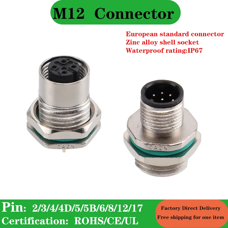 

Hot sales M12 PCB Type Zinc Alloy Mount Socket Male Female 2 3 4 5 6 8 12 17Pins A B D Code Waterproof IP67 Female Male Socket