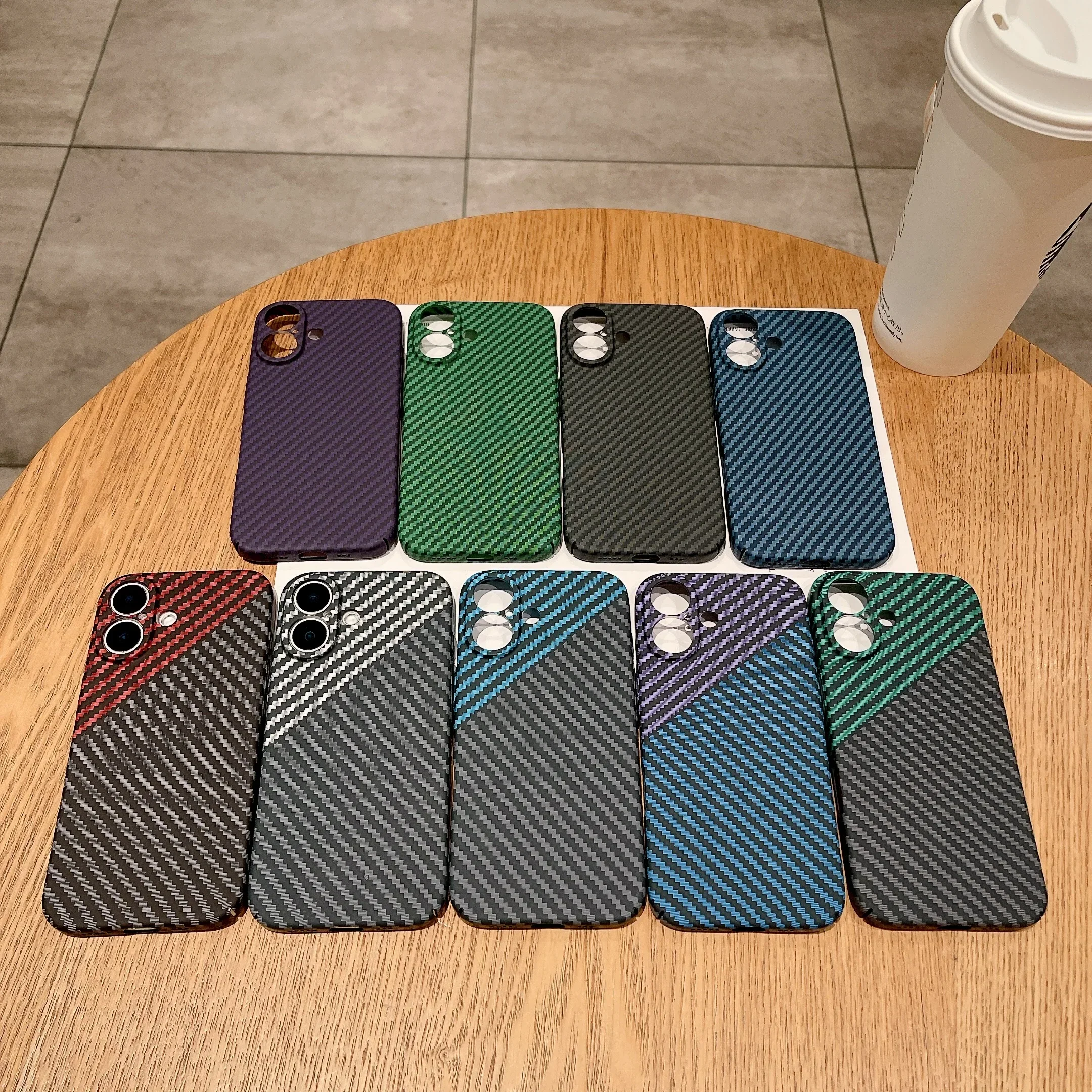 Carbon Fiber Pattern Shockproof Phone Case For iPhone 16 15 13 12 14 11 Pro Max Plus Contrast Color Bumper Hard Plastic Cover