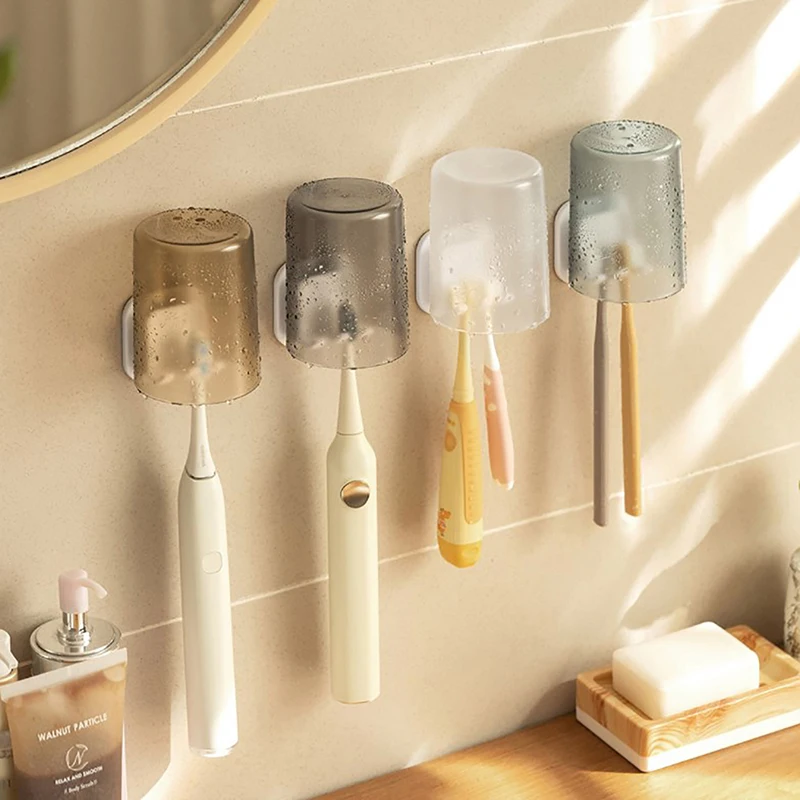 1pcs Toothbrush Holder Upside Down Cup Holder ABS Free Punching Seamless Wall-mounted Wash Storage Rack Bathroom Accessories