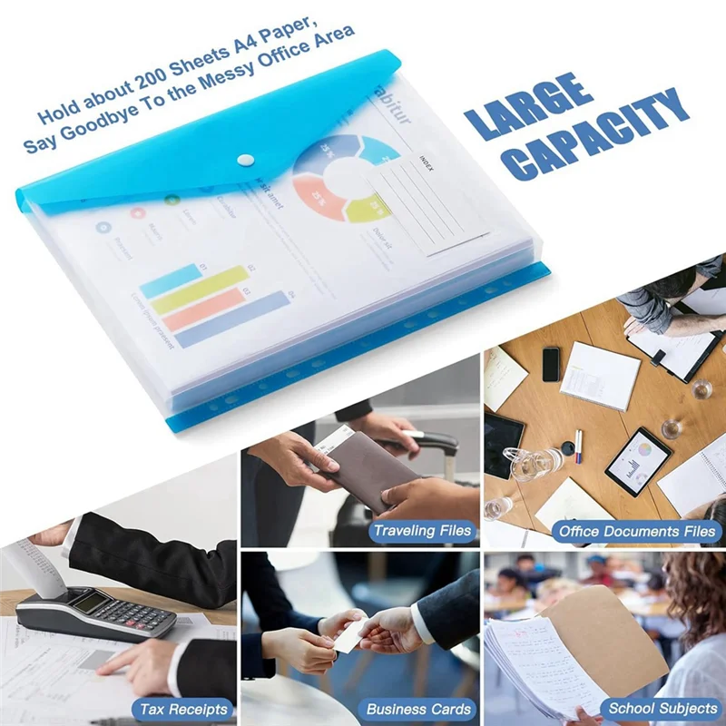 Novo! Pastas organizadoras de bolso fichário, 12 pacotes de pastas expansíveis, envelopes, pastas fichários com 11 furos para fichário de 2/3/4