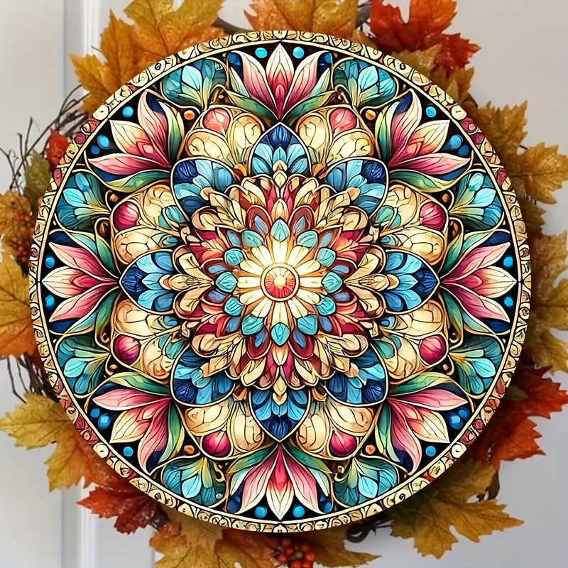 2D Flat - 【2D Flat】 2D Flat - [2D Flat] 2D Flat Print 1pc Metal Iron Sign. 19.99X19.99cm Vibrant Floral Mandala Iron Wall Art, 1