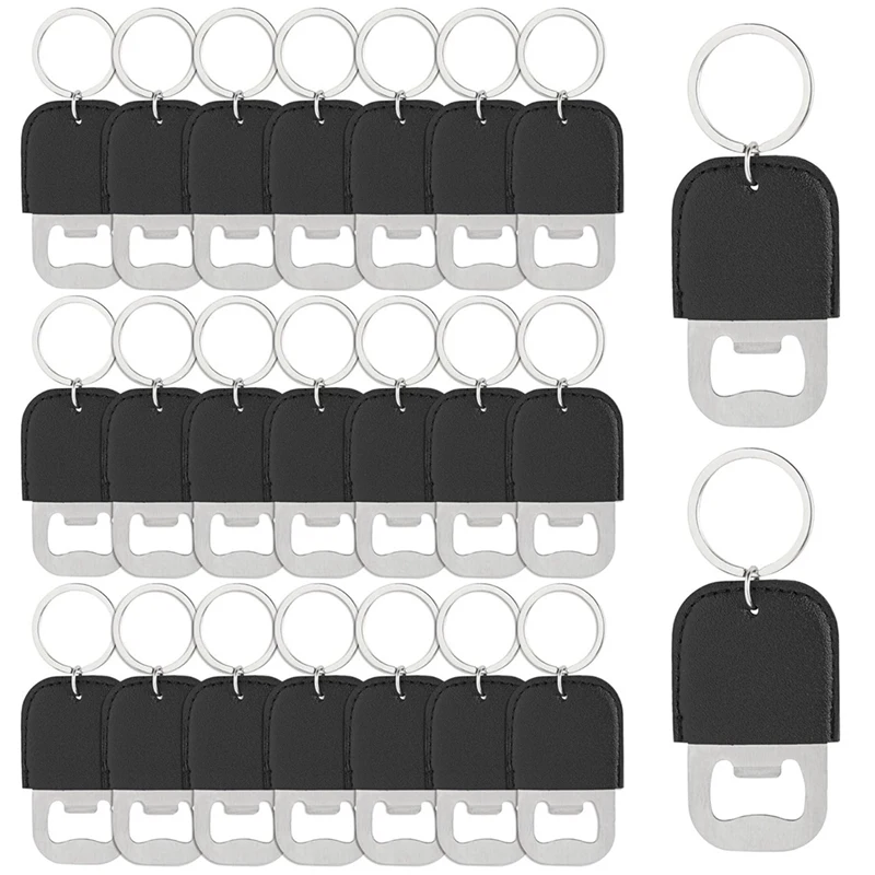 New 24Pack PU Bottle Opener Keychain Stainless Steel Beer Openers Blanks For Wedding Partys Favors Black