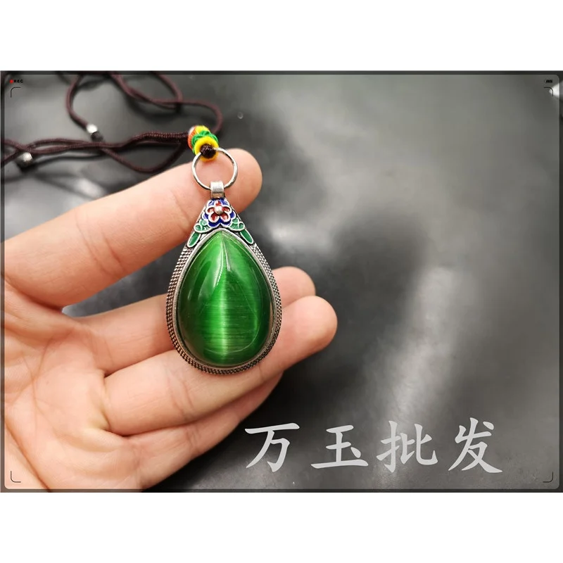 Wanyu Wholesale Emerald Opal Water Drop Pendant Cloisonne Inlaid Green Opal Pendant