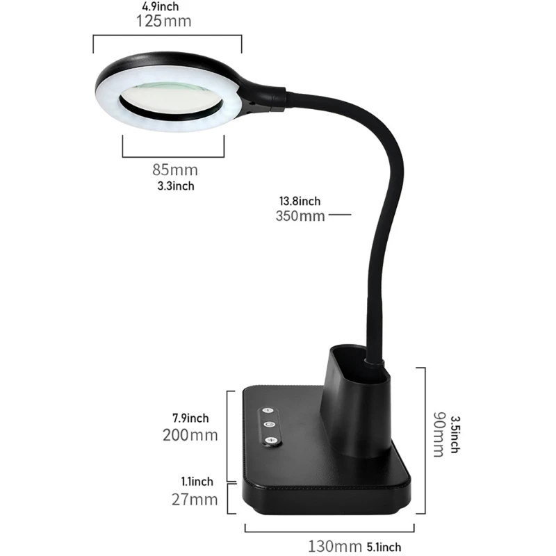 Rechargeable 5 Times Glass With Adjustable Brightness&Three Light Color For Precise Tasks Detailed Work A0KF