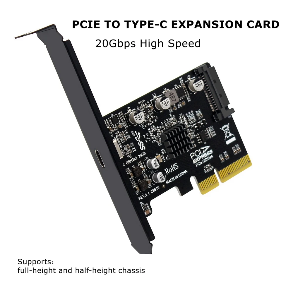 بطاقة توسيع PCI-E 4X إلى USB 3.1 Gen 2 Type C بسرعة 10 جيجابت في الثانية محول بمنفذين مع موصل ASM3142 رقاقة 15 دبوس لنظام التشغيل Windows/Linux