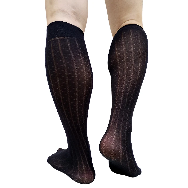 สีดํายาวเข่าสูงถุงเท้าบุรุษอย่างเป็นทางการชุดถุงน่องเซ็กซี่ชุดชั้นใน Dot ลายชายธุรกิจท่อถุงเท้าของขวัญ