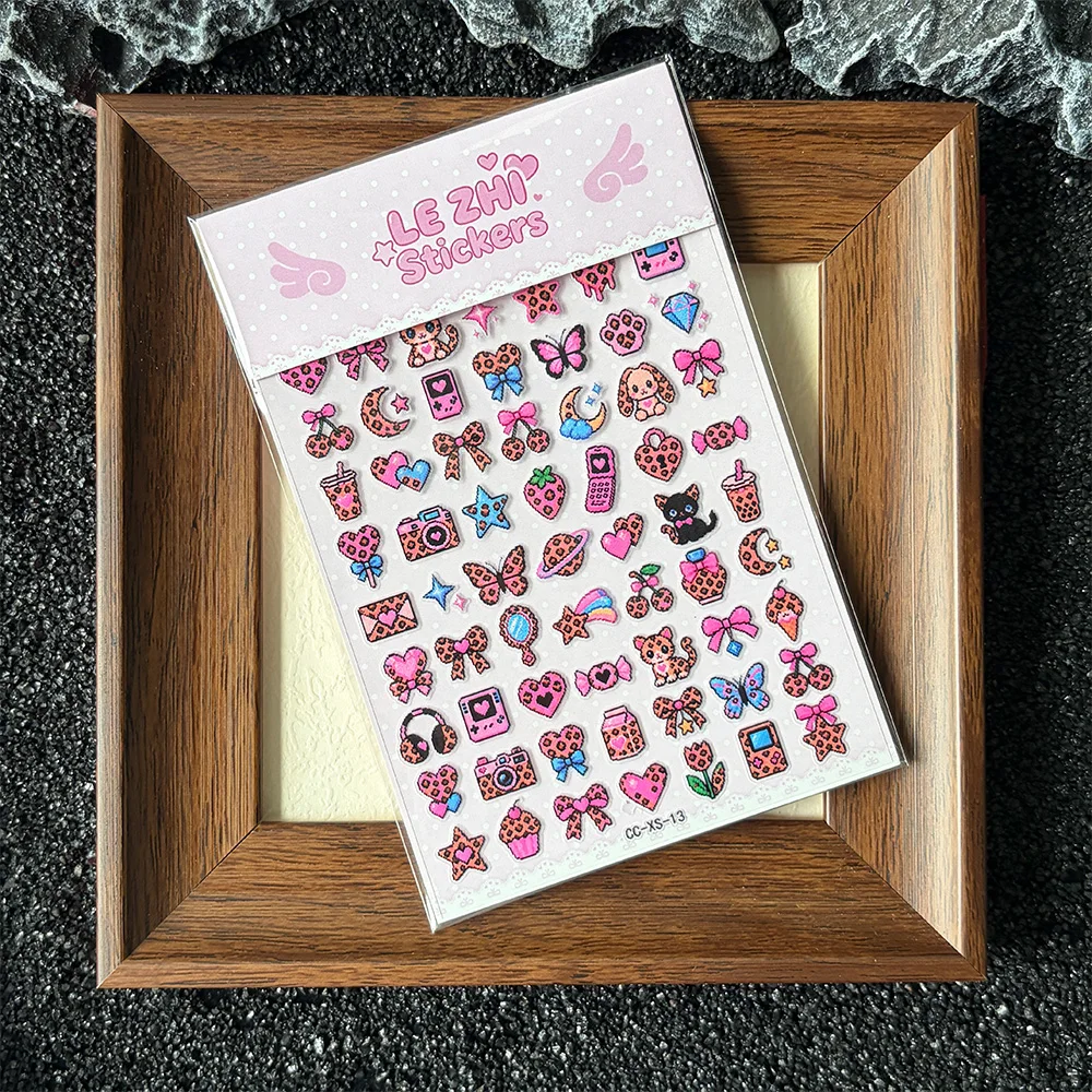 Sheet Cute Retro Pixel Stickers Cartoon Heart Bow Butterfly Ocean Animal Self Adhesive Scrapbook Journal Craft Decoration